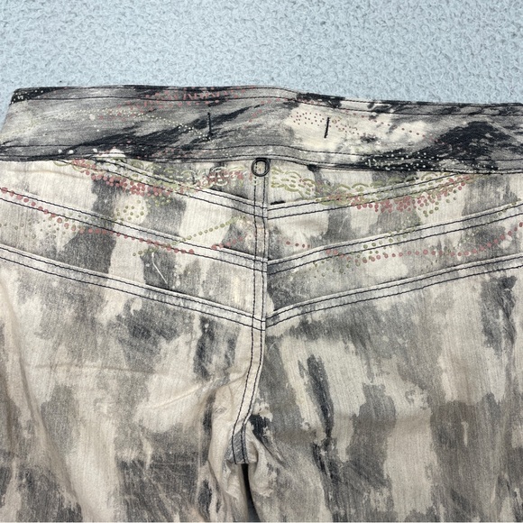 Y2K Express Low Rise Jeans Womens 4 Tan Gray Tie Dye Marble Splatter Zip - Picture 6 of 14